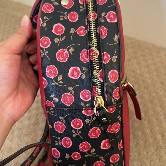 Kate Spade Mini Backpack Red Maroon and Black Roses - Picture 3 of 9
